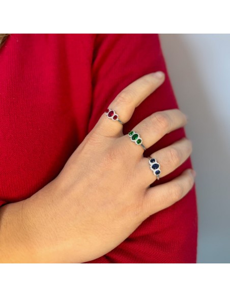925 Sterling Silver Trilogy Ring with Large Oval Stones