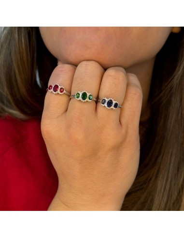 Anello Trilogy in Argento 925 con Pietre Ovali...