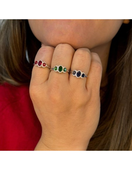 Anello Trilogy in Argento 925 con Pietre Ovali Grandi