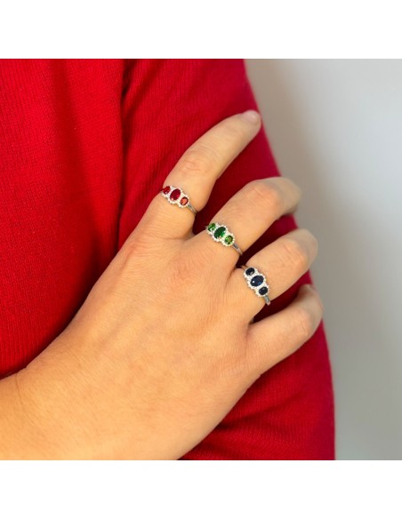 925 Sterling Silver Trilogy Ring with Large Oval Stones