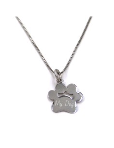 Customizable Sterling Silver Dog Paw Pendant Necklace