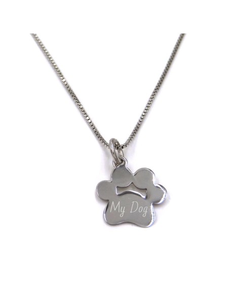 Customizable Sterling Silver Dog Paw Pendant Necklace