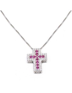 Collana Croce in Argento e Zirconi Colorati 