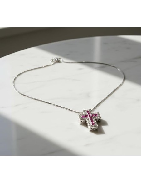 Sterling Silver Cross Pendant Necklace with Colored Zircons