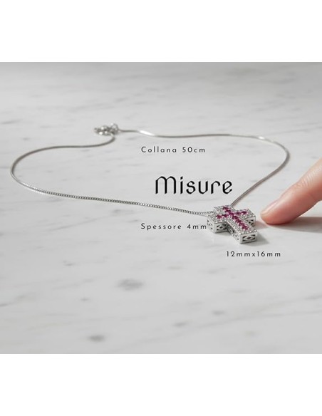 Sterling Silver Cross Pendant Necklace with Colored Zircons
