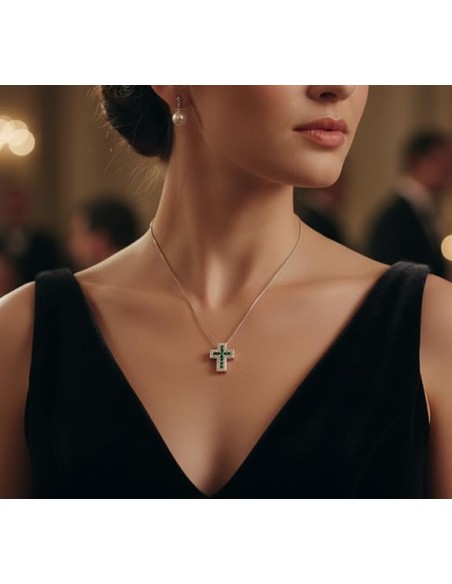 Sterling Silver Cross Pendant Necklace with Colored Zircons