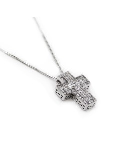 Sterling Silver Cross Pendant Necklace with Colored Zircons 2