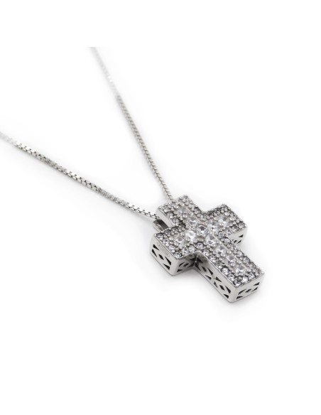 Collana Croce in Argento e Zirconi Colorati 