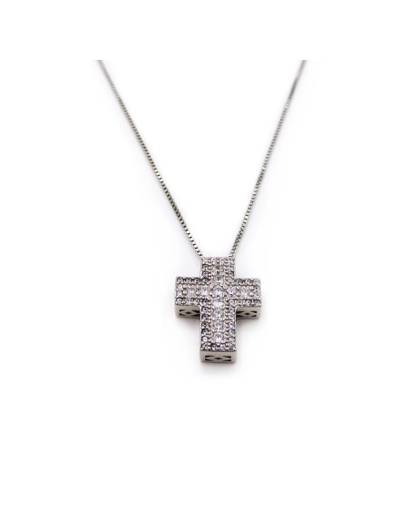 Sterling Silver Cross Pendant Necklace with Colored Zircons