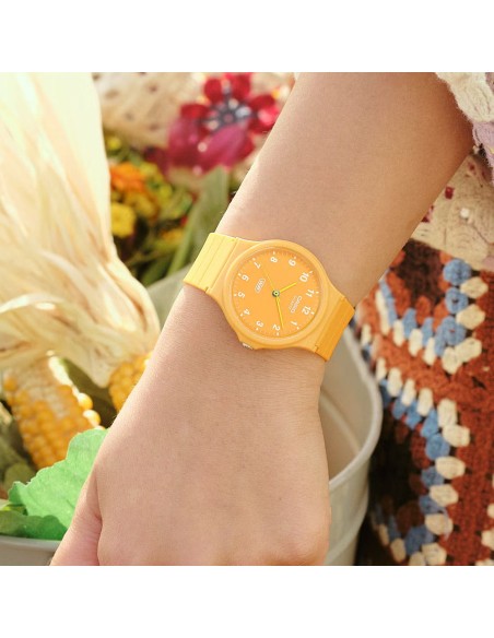 Casio Analog Wristwatch Timeless Collection with Orange Resin Case and Strap MQ-24B-9BEF