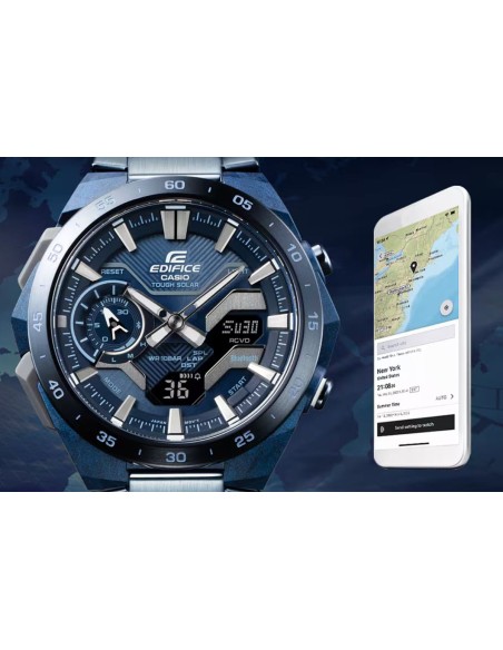 Casio Edifice Herren Chronographen Armbanduhr mit Blauem Zifferblatt ECB-2200CB-2AEF