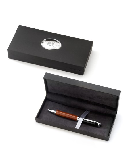 Penna Roller Legno e Resina Nera Lucida con Astuccio Personalizzabile