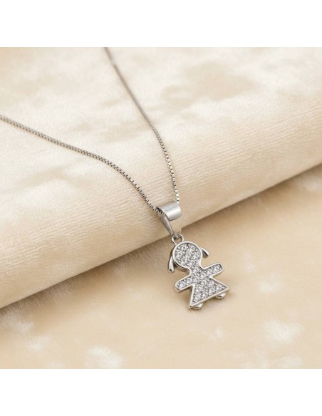 Bracciale Catena Donna in Argento 925 Rodiato con Ciondolo Doppio Cuore