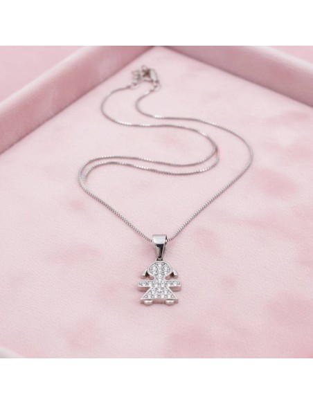 Bracciale Catena Donna in Argento 925 Rodiato con Ciondolo Doppio Cuore