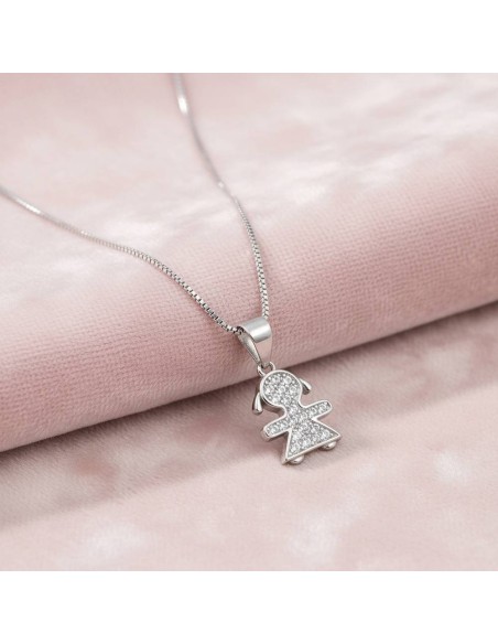 Bracciale Catena Donna in Argento 925 Rodiato con Ciondolo Doppio Cuore