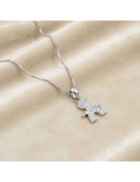 Collana con Ciondolo Bebè Boy in Argento 925 e Zirconi Bianchi