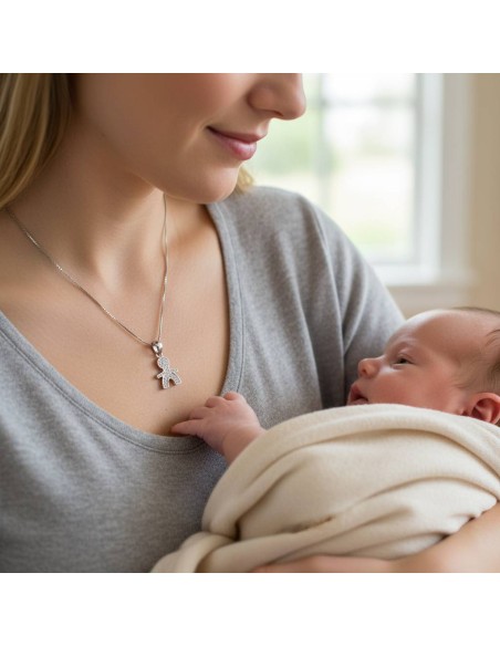 Collana con Ciondolo Bebè Boy in Argento 925 e Zirconi Bianchi