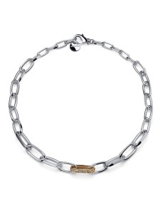 Zweifarbige Halskette mit Zirkonia-Glied 2780 ?Unoaerre