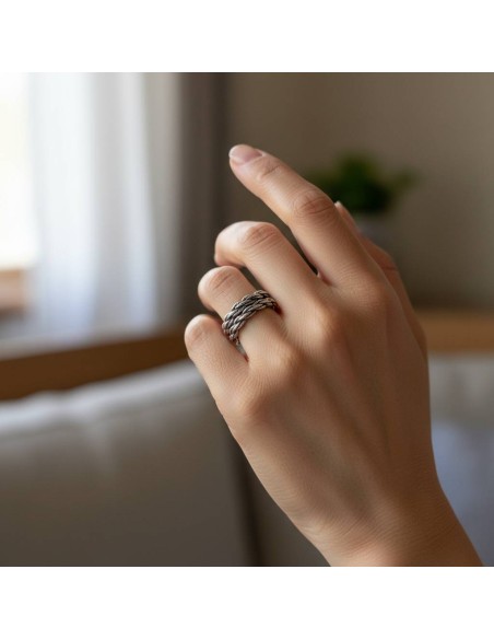 Burnished 925 Sterling Silver Rope Ring 