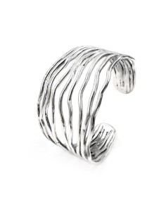925 Sterling Silver Wavy Lines Rigid Bracelet 