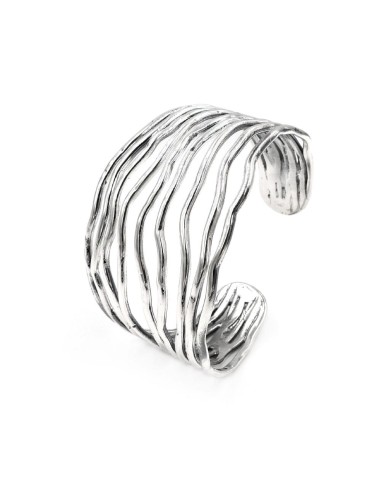 925 Sterling Silver Wavy Lines Rigid Bracelet 