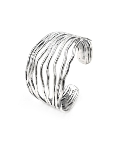 925 Sterling Silver Wavy Lines Rigid Bracelet 