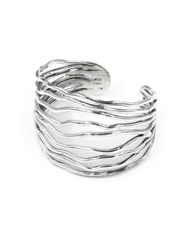 925 Sterling Silver Wavy Lines Rigid Bracelet 