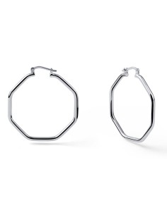Silver-Plated Octagonal Hoop Earrings, Diameter 3 cm