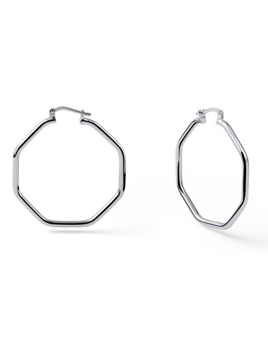 Silver-Plated Octagonal Hoop Earrings, Diameter...