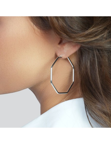 Hoop Earrings Octagon-Shape Design and Diameter 4.50 cm
