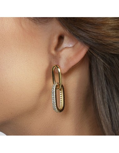 Golden-Plated Chain Earrings Link with Cubic...