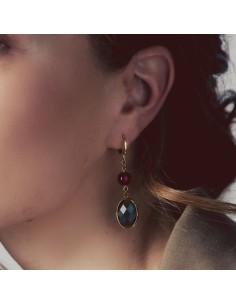Orecchini Lunghi con Pietra Verde e Perla Rossa Jaipur... 2