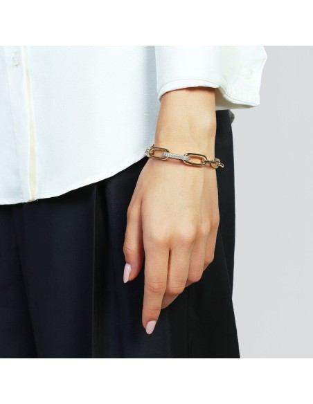 Bracciale Catena Ovale Dorata con Maglia Pavè di Zirconi 2771 UNOAERRE