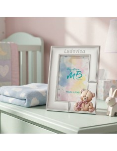 Customizable Birth Photo Frame with Pink Teddy Bear 2