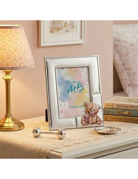 Customizable Birth Photo Frame with Pink Teddy Bear