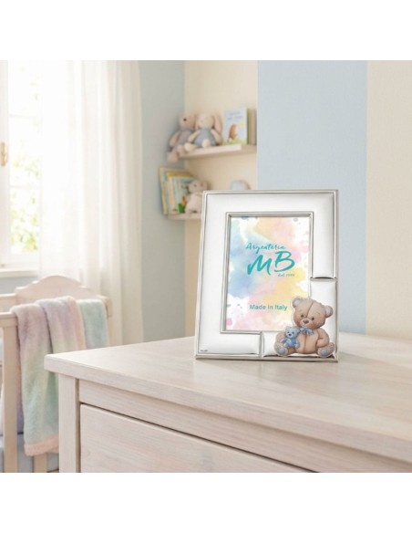 Customizable Birth Photo Frame Blue Teddy Bear 