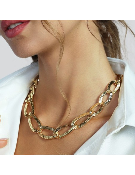 Maxi-Choker-Halskette aus Gehämmertem Vergoldetem 925er Sterlingsilber