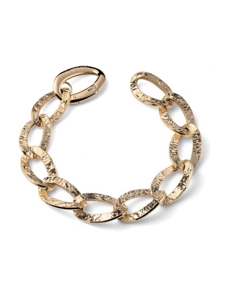 Gold-Plated Sterlingsilver Bracelet Flat Oval Links Hammered Finish