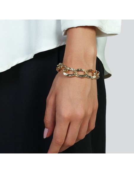 Gold-Plated Sterlingsilver Bracelet Flat Oval Links Hammered Finish