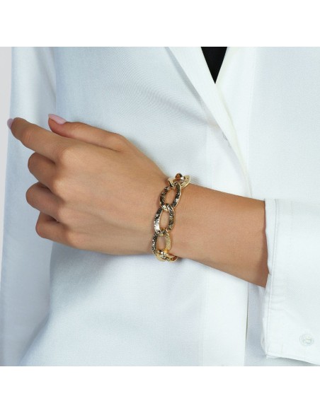 Bracciale Catena Maxi in Argento 925 Placcato in Oro 24kt Martellato