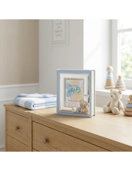 Personalisierbares Babyparty-Fotoalbum mit Blauem Teddybär und Namensgravur