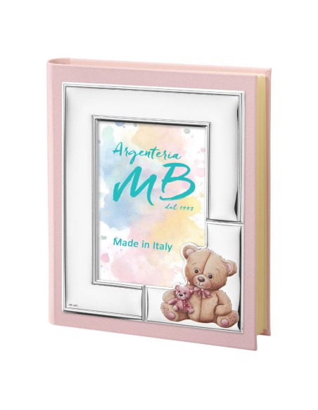 Album Foto Nascita Orsetto Peluche Rosa Personalizzabile con Incisione Nome