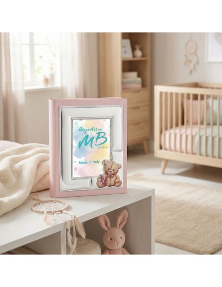 Album Foto Nascita Orsetto Peluche Rosa Personalizzabile con Incisione Nome
