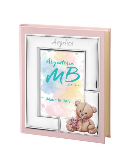 Album Foto Nascita Orsetto Peluche Rosa Personalizzabile con Incisione Nome