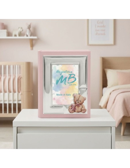 Album Foto Nascita Orsetto Peluche Rosa Personalizzabile con Incisione Nome