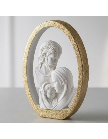 Holy Family Resin Sculpture with Gold Enamelled Oval Frame