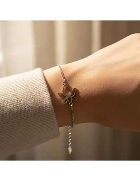 925 Sterling Silver Lotus Flower Bracelet 