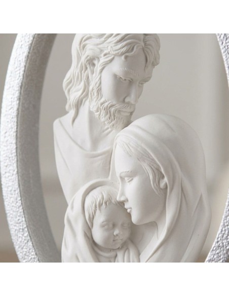 Scultura Sacra Famiglia in Resina Con Cornice Ovale Smaltata Argento
