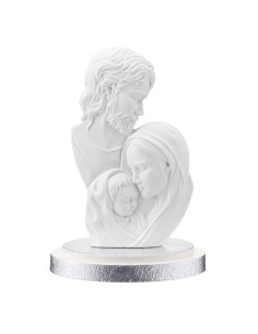 Holy Family Sculpture in Silver Enamelled Resin