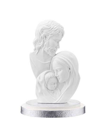 Scultura Sacra Famiglia in Resina Smaltata Argento